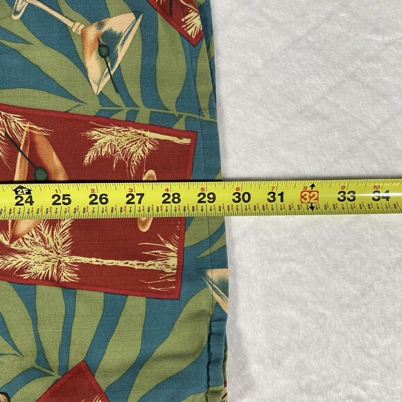 Silk Hawaiian Shirt Men's Sz Lg Martini & Palm Trees Banana Cabana Camp Shirt - Picture 6 of 6